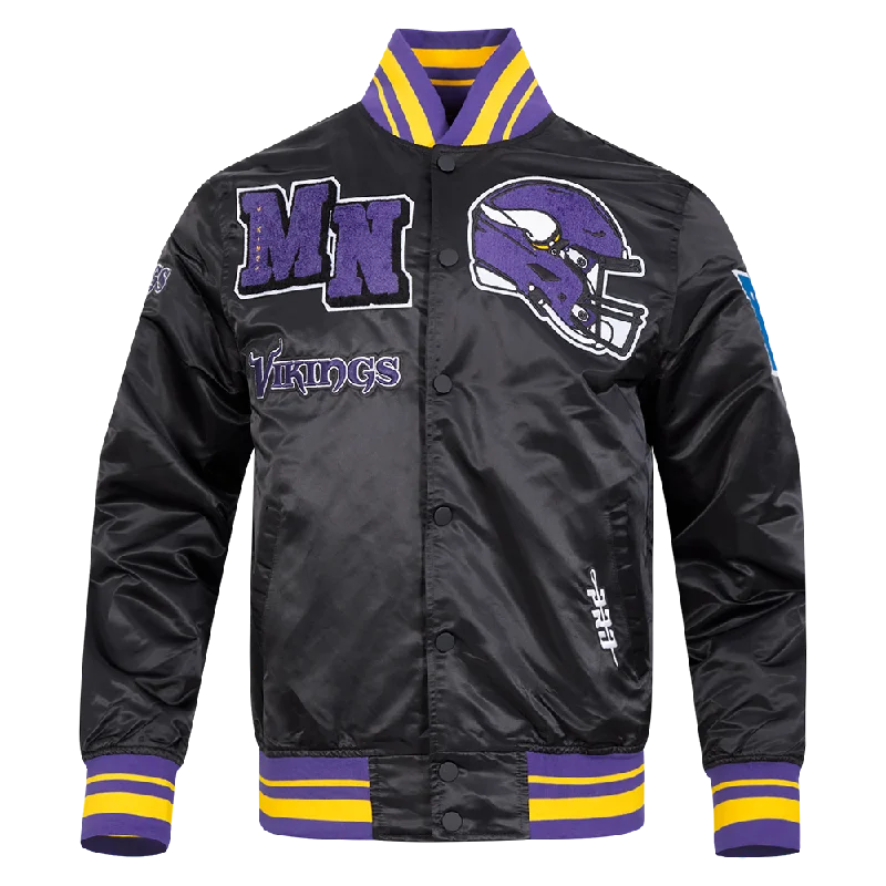 NFL MINNESOTA VIKINGS MASHUP MEN'S RIB SATIN JACKET (BLACK/PURPLE)