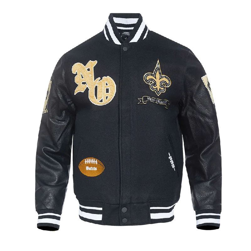 NFL NEW ORLEANS SAINTS PRO PREP MEN'S WOOL VARSITY JACKET (BLACK)