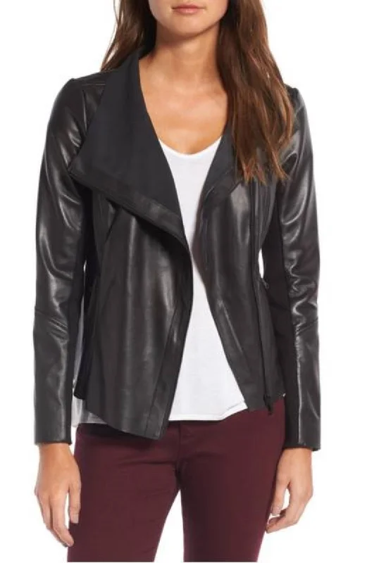 Women Real Lambskin Leather Biker Jacket KW317