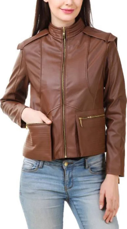 Koza Leathers Women's Real Lambskin Leather Bomber Jacket KW405