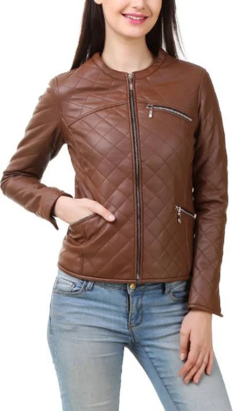 Women Real Lambskin Leather Biker Jacket KW410