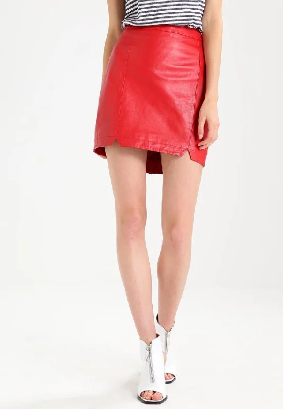 Women Real Lambskin Leather Mini Skirt WS114