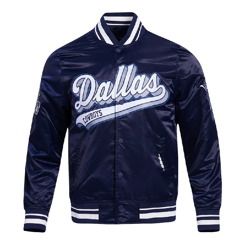 NFL DALLAS COWBOYS SCRIPT TAIL MEN'S SATIN JACKET (MIDNIGHT NAVY)