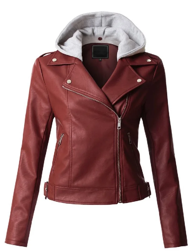 Women Real Lambskin Leather Biker Jacket KW302