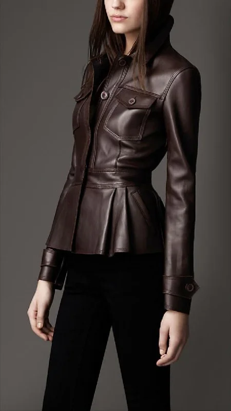 Women Real Lambskin Leather Biker Jacket KW356