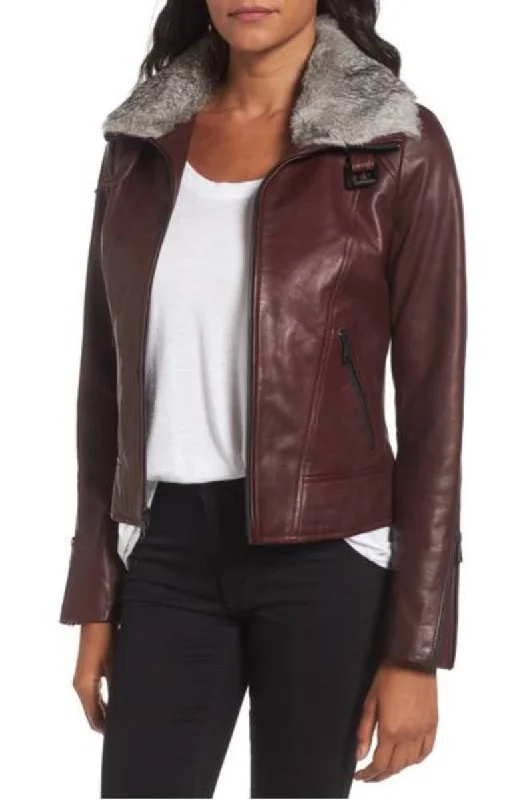 Women Real Lambskin Leather Biker Jacket KW373