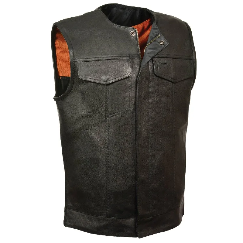 Just Leather JSM3511 Men's Black Collarless Dual Snap and Zipper Front Club Vest