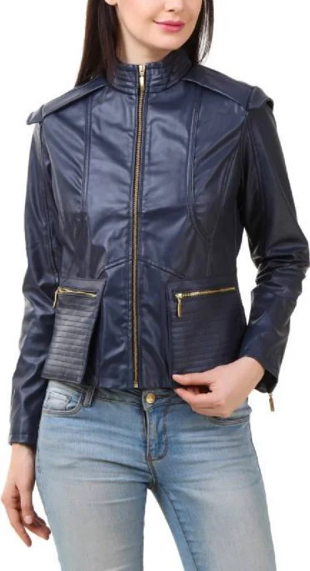 Koza Leathers Women's Real Lambskin Leather Bomber Jacket KW408