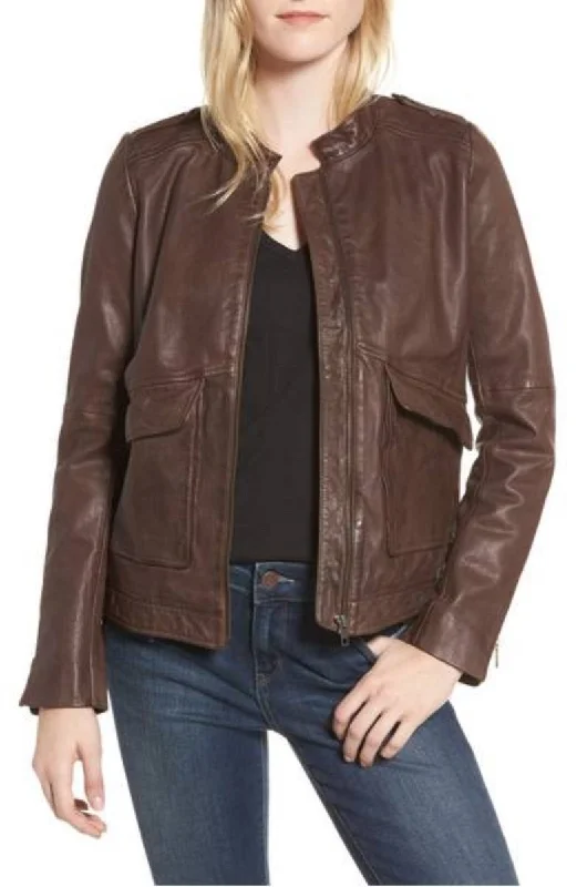 Women Real Lambskin Leather Biker Jacket KW363