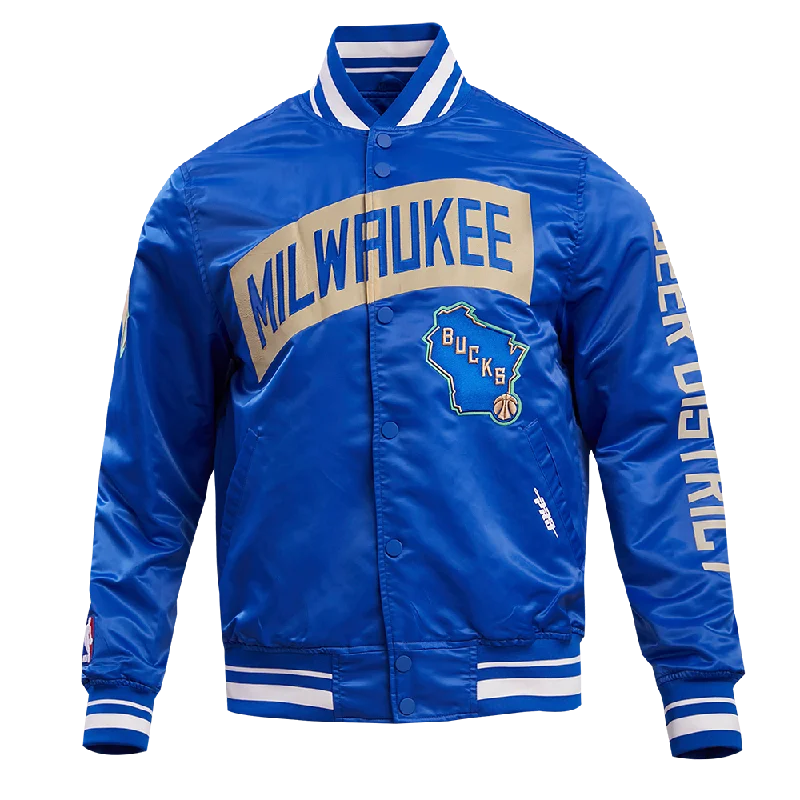 NBA MILWAUKEE BUCKS MEN'S CHEST DEER DISTRICT RIB SATIN JACKET (ROYAL BLUE)