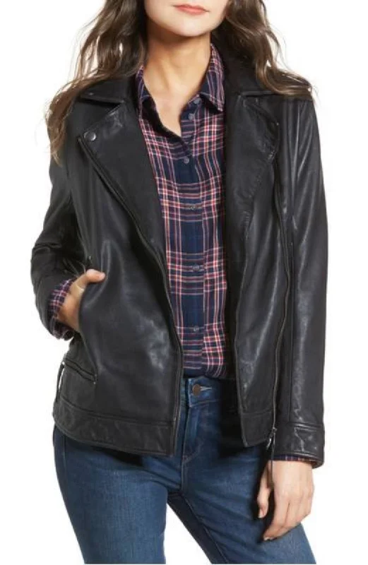 Women Real Lambskin Leather Biker Jacket KW360