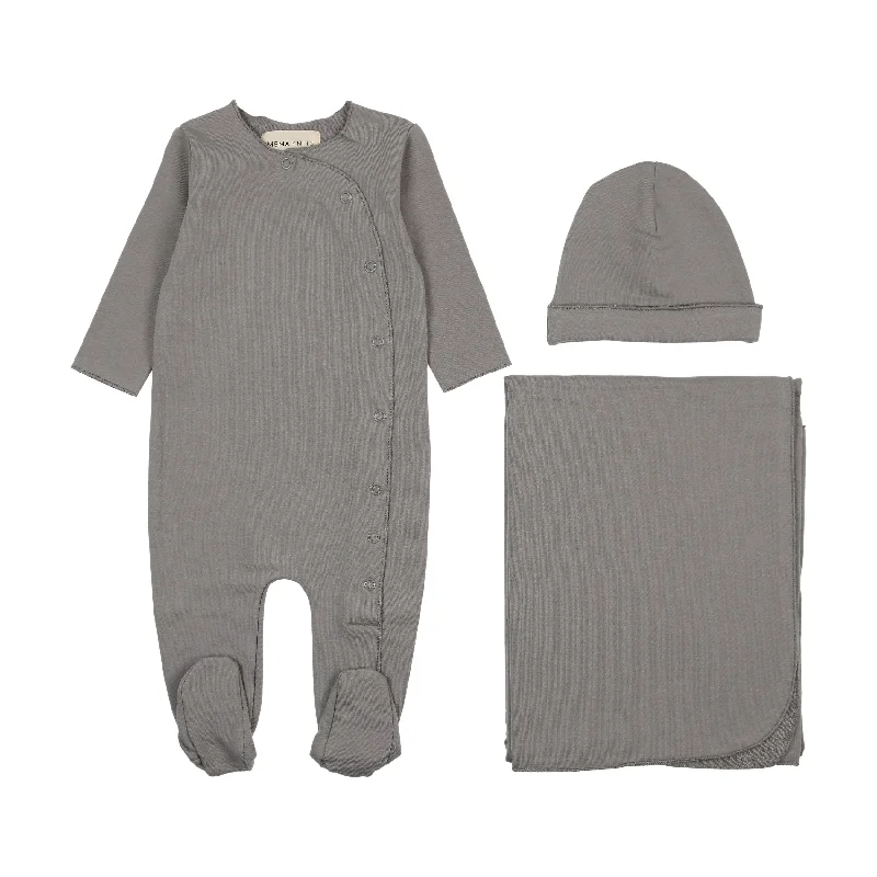 set footie solid side snap with hat and blanket - sea blue