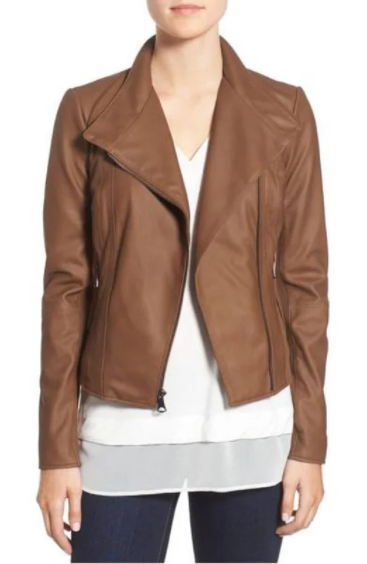 Women Real Lambskin Leather Biker Jacket KW326