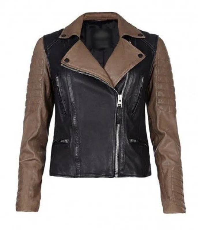 Women Real Lambskin Leather Biker Jacket KW352