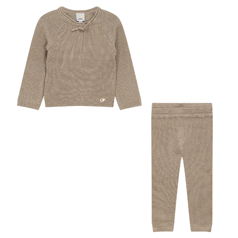 set outfit popcorn knit top and leggings - stone