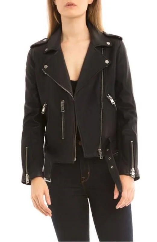 Women Real Lambskin Leather Biker Jacket KW333