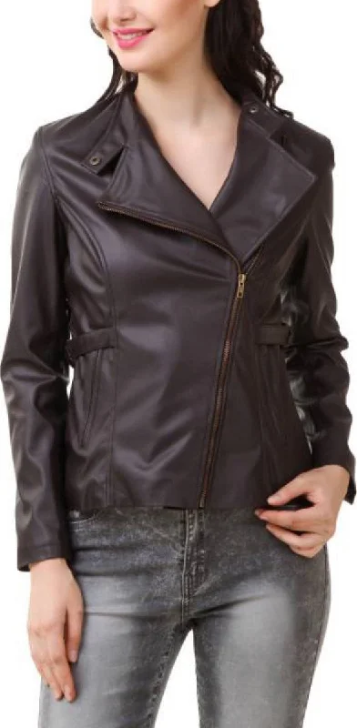 Women Real Lambskin Leather Biker Jacket KW392