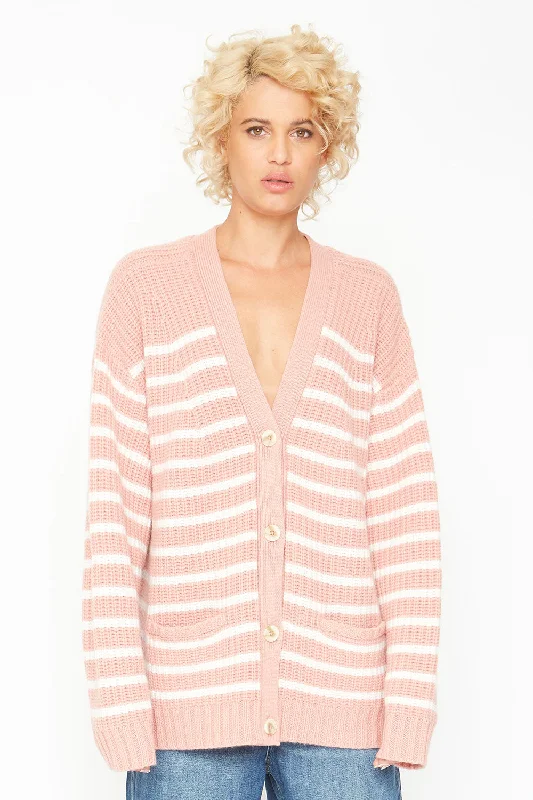 Grandpa Cardigan Sweater - Pink and White Stripe