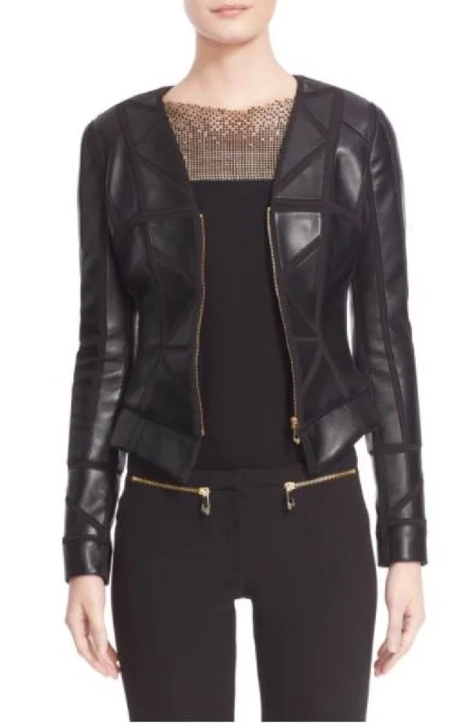 Women Real Lambskin Leather Biker Jacket KW307