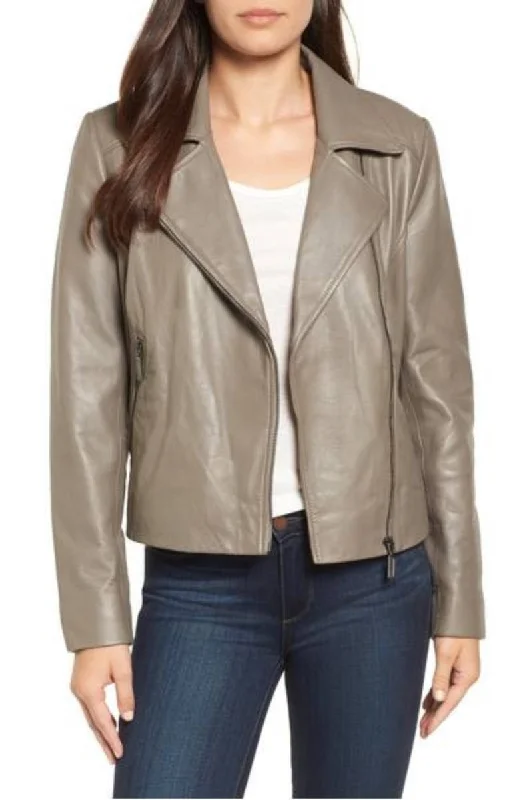 Women Real Lambskin Leather Biker Jacket KW315