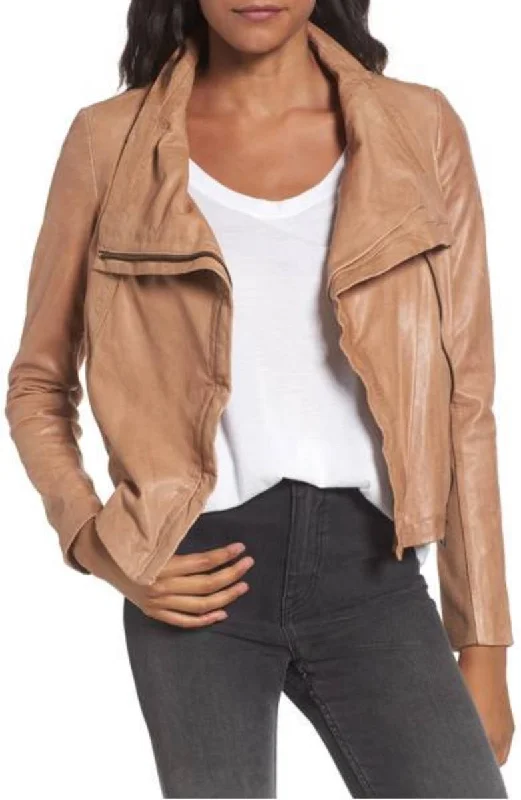 Women Real Lambskin Leather Biker Jacket KW371