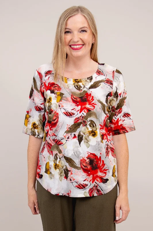 Liza Top, Floral Youth, Linen Bamboo