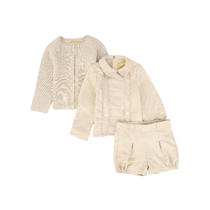 set outfit silk shirt bloomer with cardigan - beige