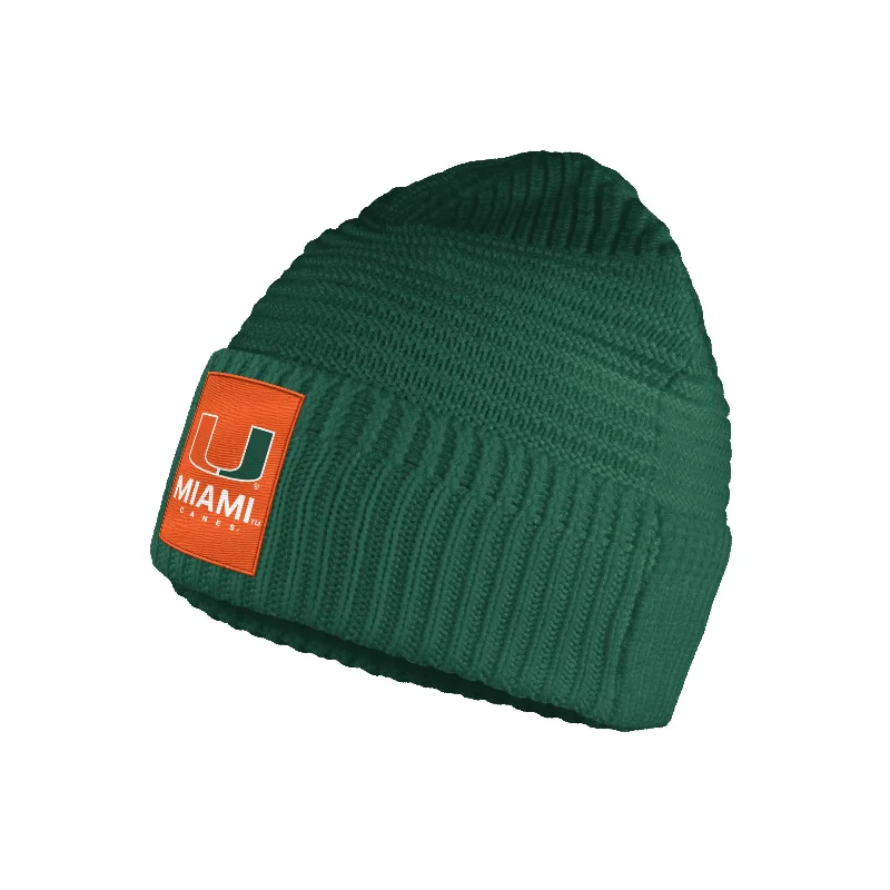 Miami Hurricanes adidas 2024 Stretchable Cuffed Knit Beanie - Green