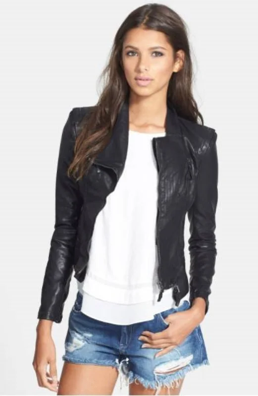 Women Real Lambskin Leather Biker Jacket KW311