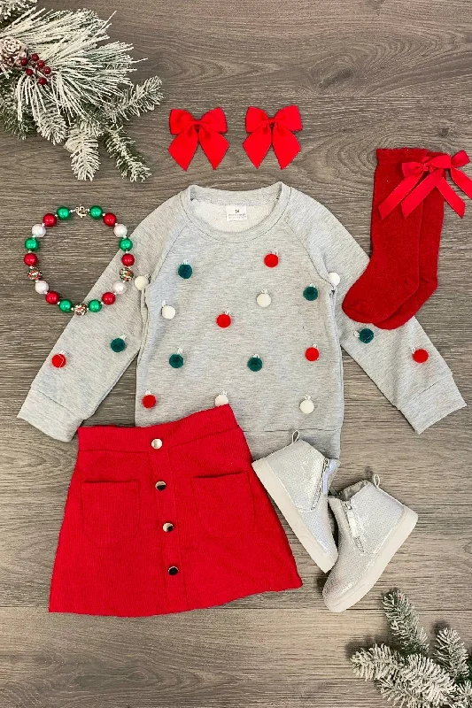 Pom Pom Christmas Corduroy Skirt Set