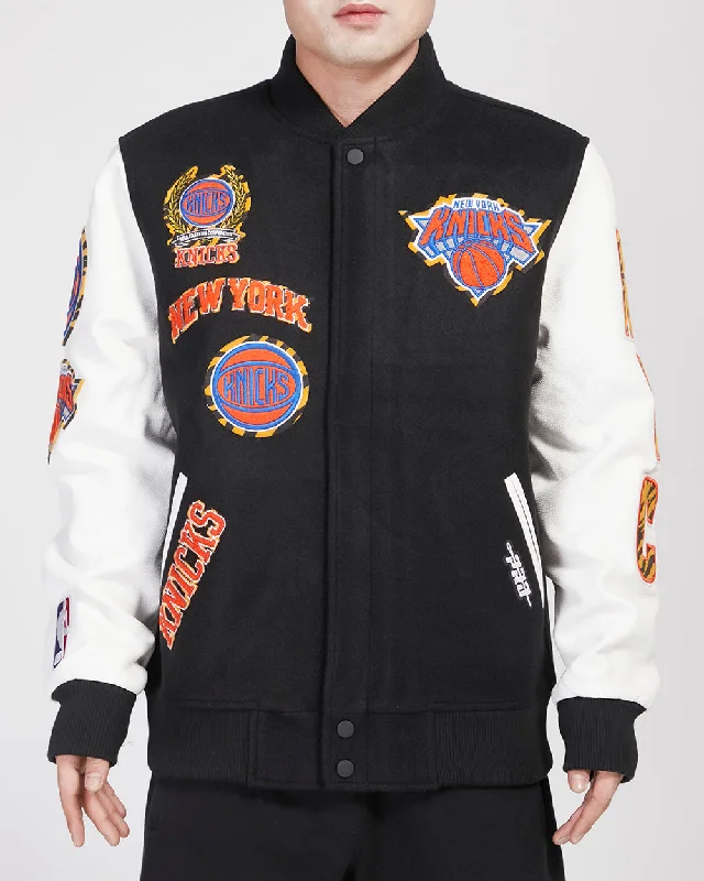 NBA NEW YORK KNICKS ANIMAL PRINT WOOL VARSITY JACKET (BLACK/WHITE M60030)