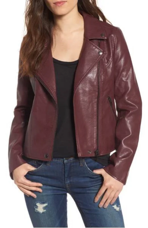 Women Real Lambskin Leather Biker Jacket KW312