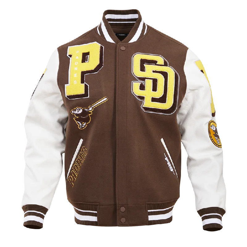 MLB SAN DIEGO PADRES MASHUP MEN'S RIB WOOL VARSITY JACKET (BROWN/WHITE/BROWN)