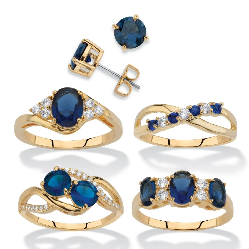 PalmBeach Gold-Plated Sapphire and Cubic Zirconia 5 Piece Ring and Earring Set