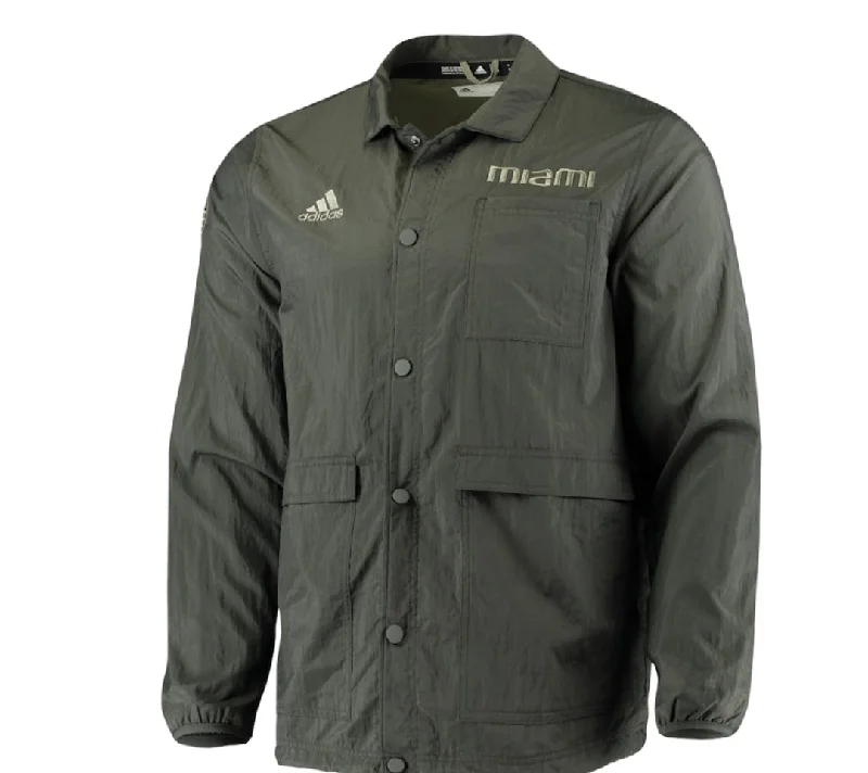 Miami Hurricanes adidas Coaches Military Appreciation Full Button Jacket - Green