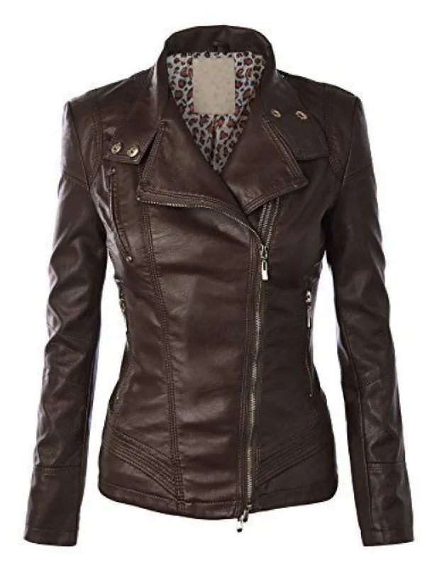 Women Real Lambskin Leather Biker Jacket KW346