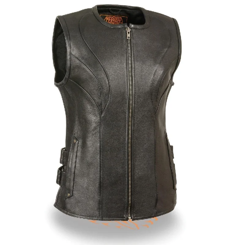 Milwaukee Leather MLL4515 Women's Zipper Front SWAT Style Black Leather Vest