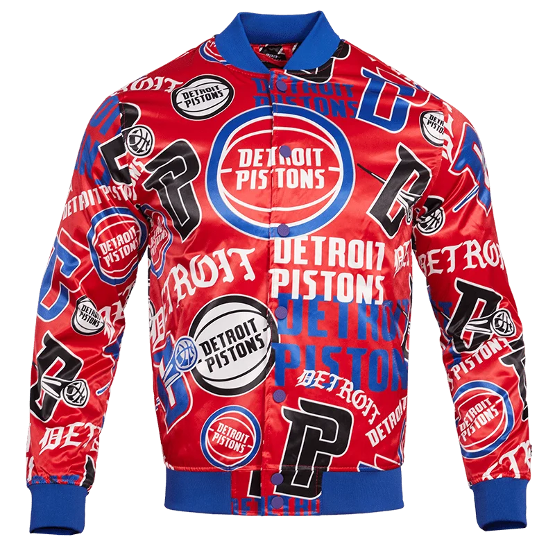 NBA DETROIT PISTONS AOP MEN'S SATIN JACKET (RED)