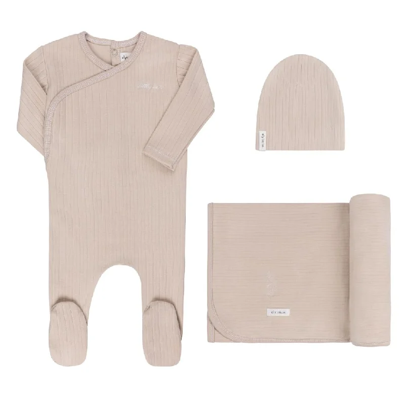 set footie wrap little one with beanie and blanket - tan