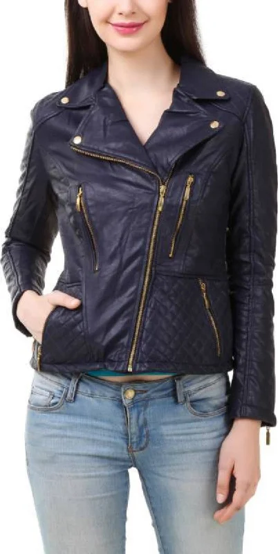 Women Real Lambskin Leather Biker Jacket KW393