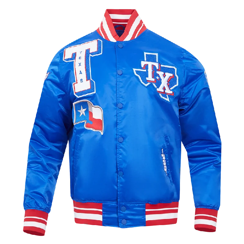 MLB TEXAS RANGERS MASHUP MEN'S RIB SATIN JACKET (ROYAL BLUE/RED)