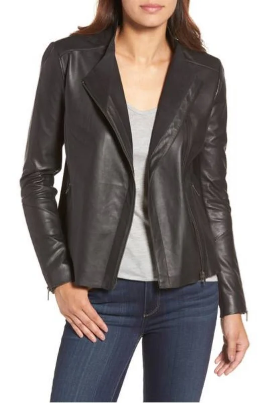 Women Real Lambskin Leather Biker Jacket KW320