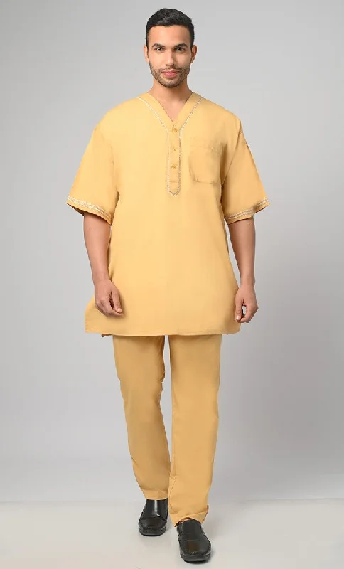 Classic Style Aabid Modest Muslim Mens Embroidered Kurta Pajama Set