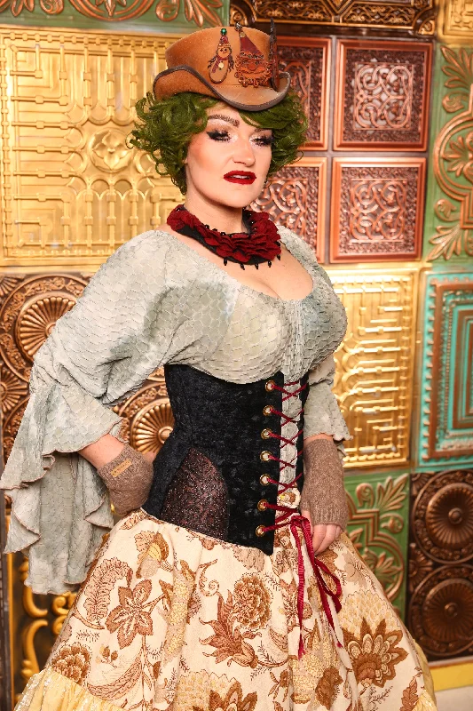 Wench Corset In Black Brushstroke w/Embossed Vine Faux Leather Hip Patch - Day 10 "12 Days of Christmas" 2024