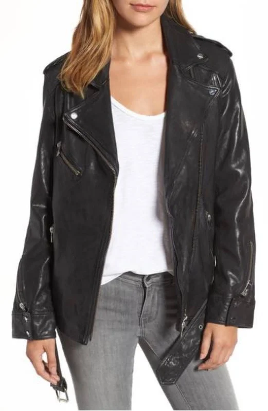 Women Real Lambskin Leather Biker Jacket KW374