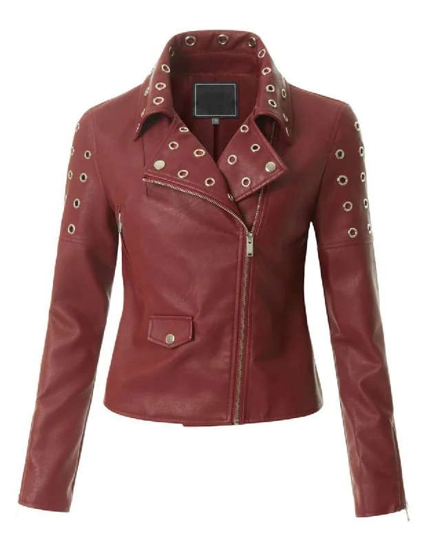 Women Real Lambskin Leather Biker Jacket KW300