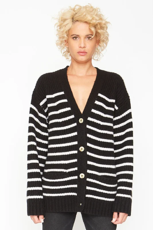 Grandpa Cardigan Sweater - Black and White Stripe