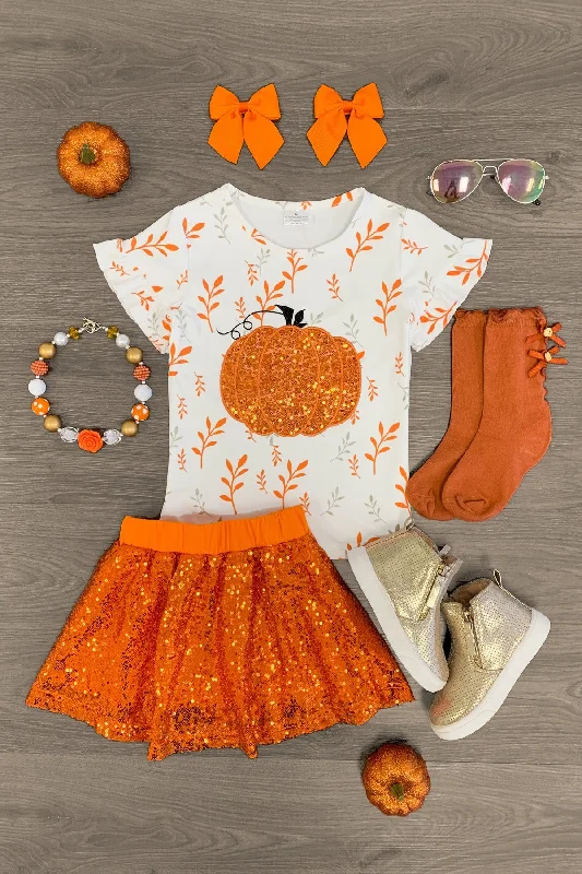 Sequin Pumpkin Skirt Set