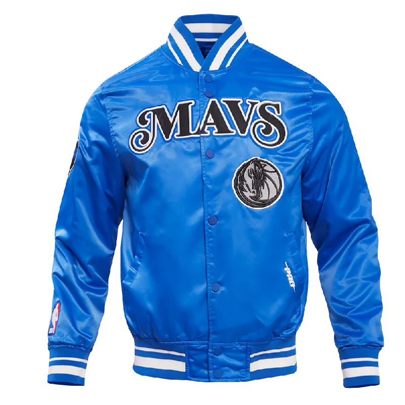 NBA DALLAS MAVERICKS CHEST MEN'S RIB SATIN JACKET (ROYAL BLUE)