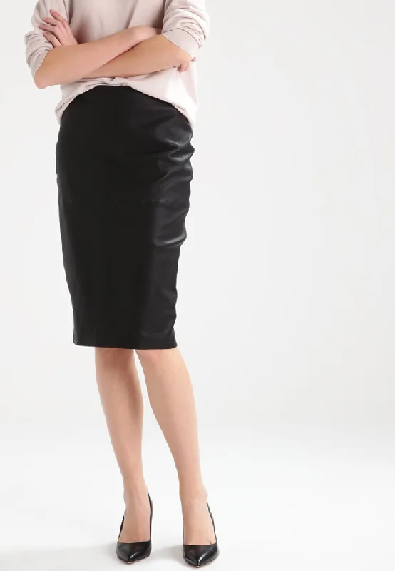 Women Real Lambskin Leather Knee Length Skirt WS130